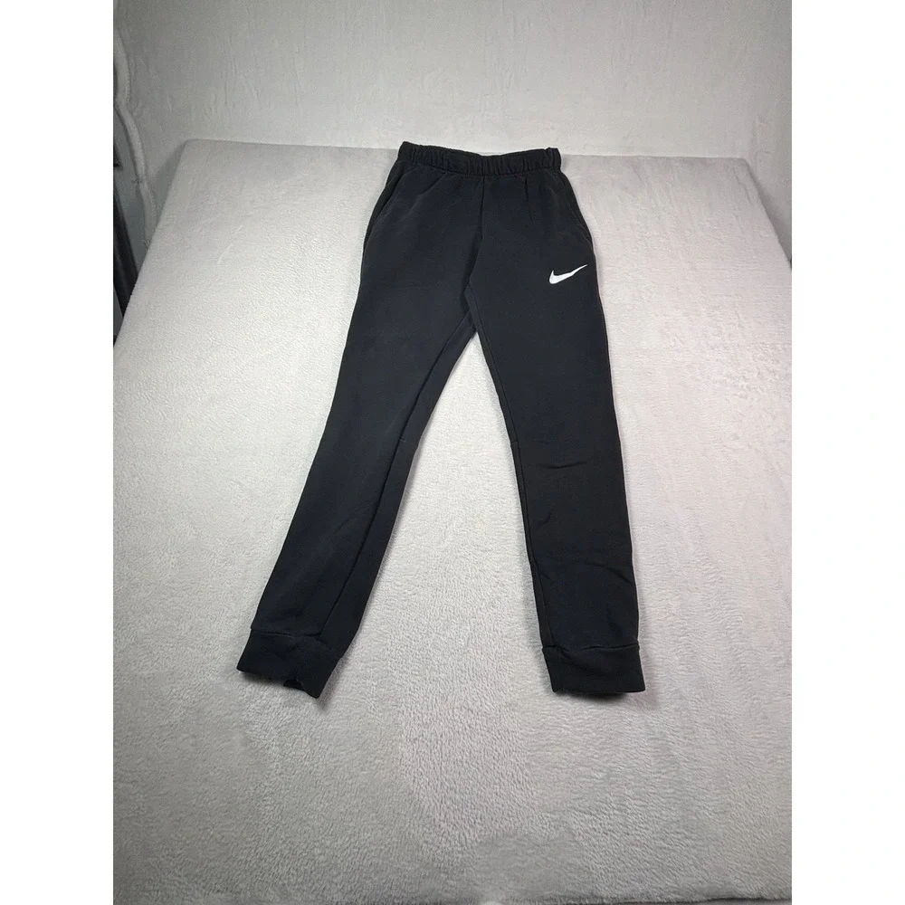 Nike Mens Small Black White Swoosh Tapered Jogger Sweatpants Y2k Swoosh Running